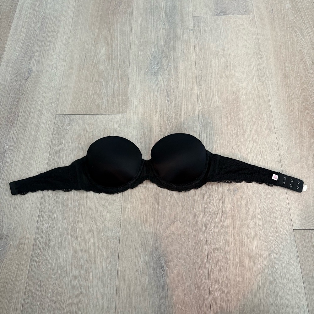 PINK Victoria Secret Bra 34B Black Multi Way Push Up Lace Detail Minimalist